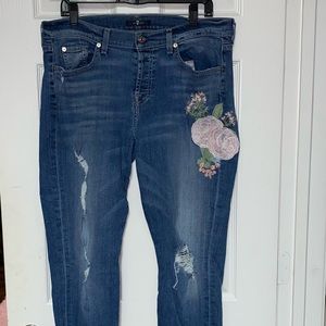 7 For All Mankind Jeans Women’s Size 31 Distressed w/Embroidery-Great Condition!
